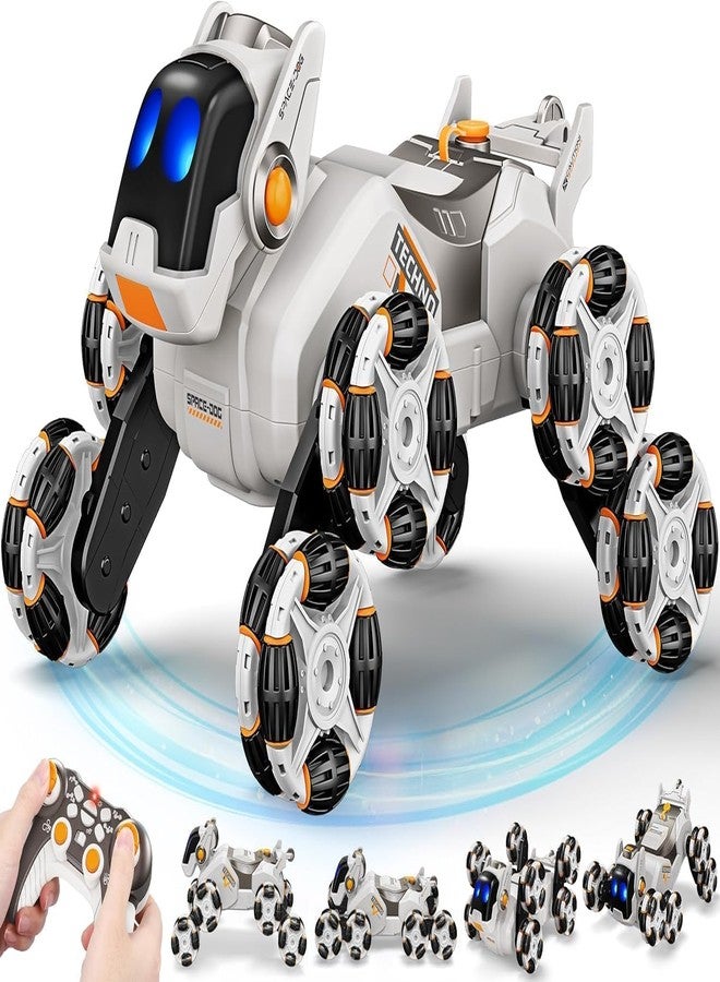 Bhavenu 8-Wheel Stunt RC Robot Dog | 2.4GHz Remote-Controlled Pet with Drift Wheels, 360° Rotation, LED Eyes & Smoke Effect | Interactive Robotic Toy for Kids Rechargeable RC Stunt Dog (White).. - Image 1